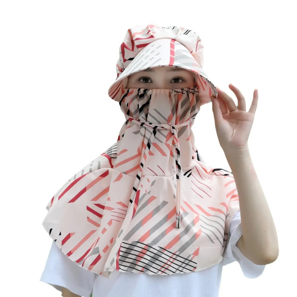 

Breathable Flower Sun Protection Hat Sunscreen Anti-uv Bucket Hat with Mask Shawl Neck Cover Wide Brim Bucket Cap Girl