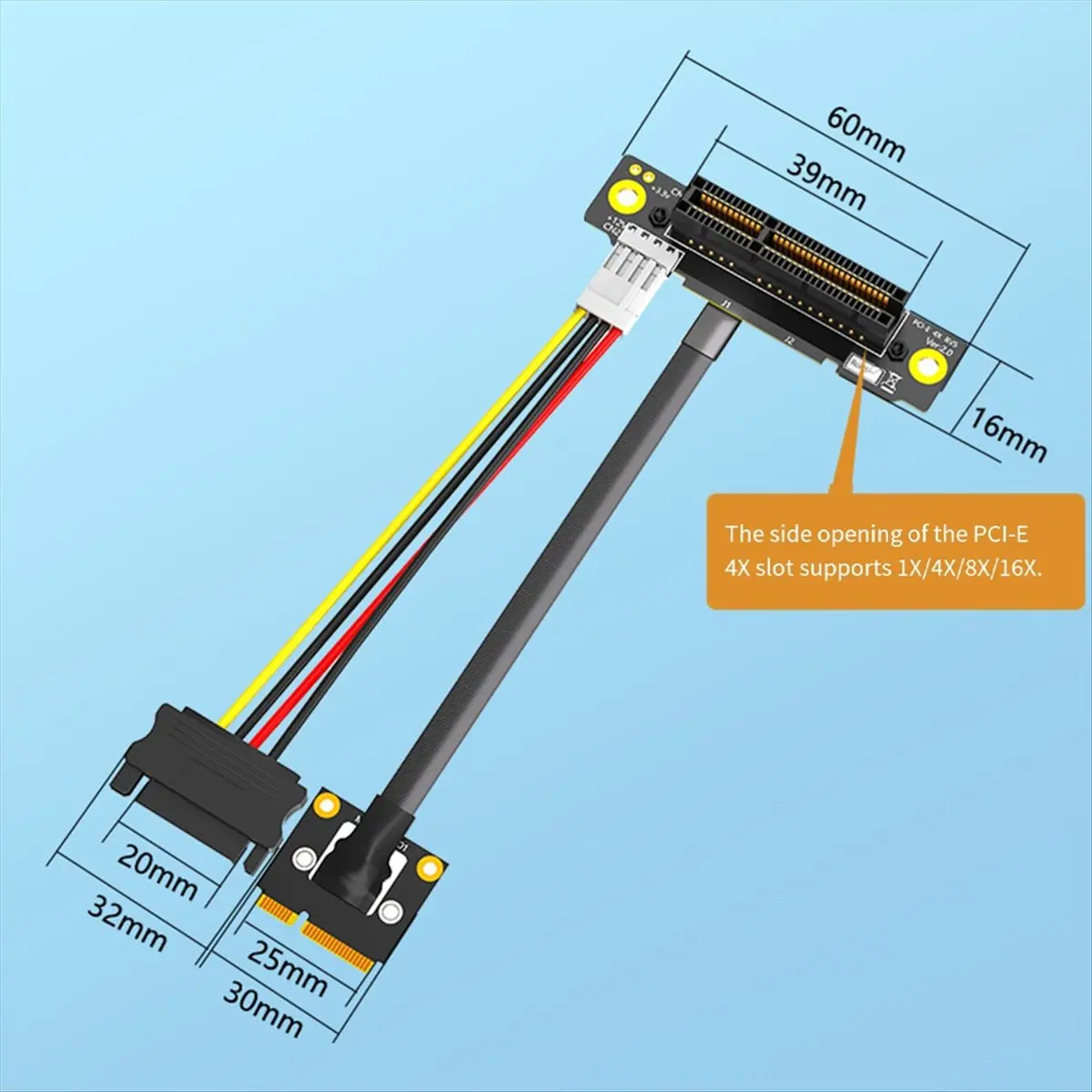 ☶❈＊♥AC746-15YA PCI-E 4X to M.2 A+E Key Adapter Cable Extender Risers for Graphics Card Interface Extension Cable 20cm