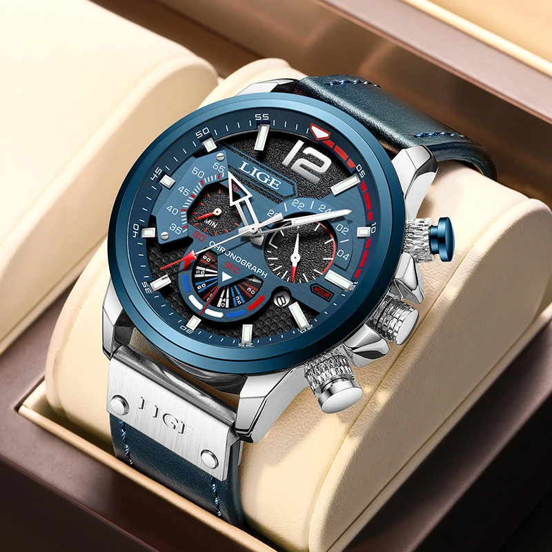 

LIGE Creative Design Fashion Man Watch Luxury Leather Casual Sports Watches for Men Quartz Male Waterproof Luminous Wristwatches