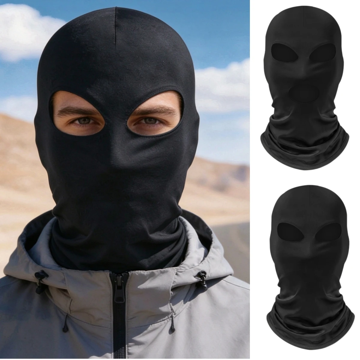 Black Full Face Balaclava Cap UV Protection No Hole Cover for Women Men Motorcycle Bike Ski Multi-Hole Design Sun Shield