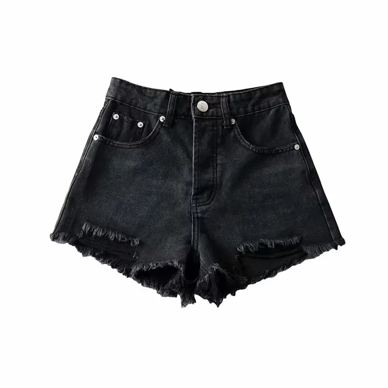 High Waist Tassel Frayed Distressed Denim Shorts Women's Fashion Summer  Slimming Effect Straight Leg Short Pants