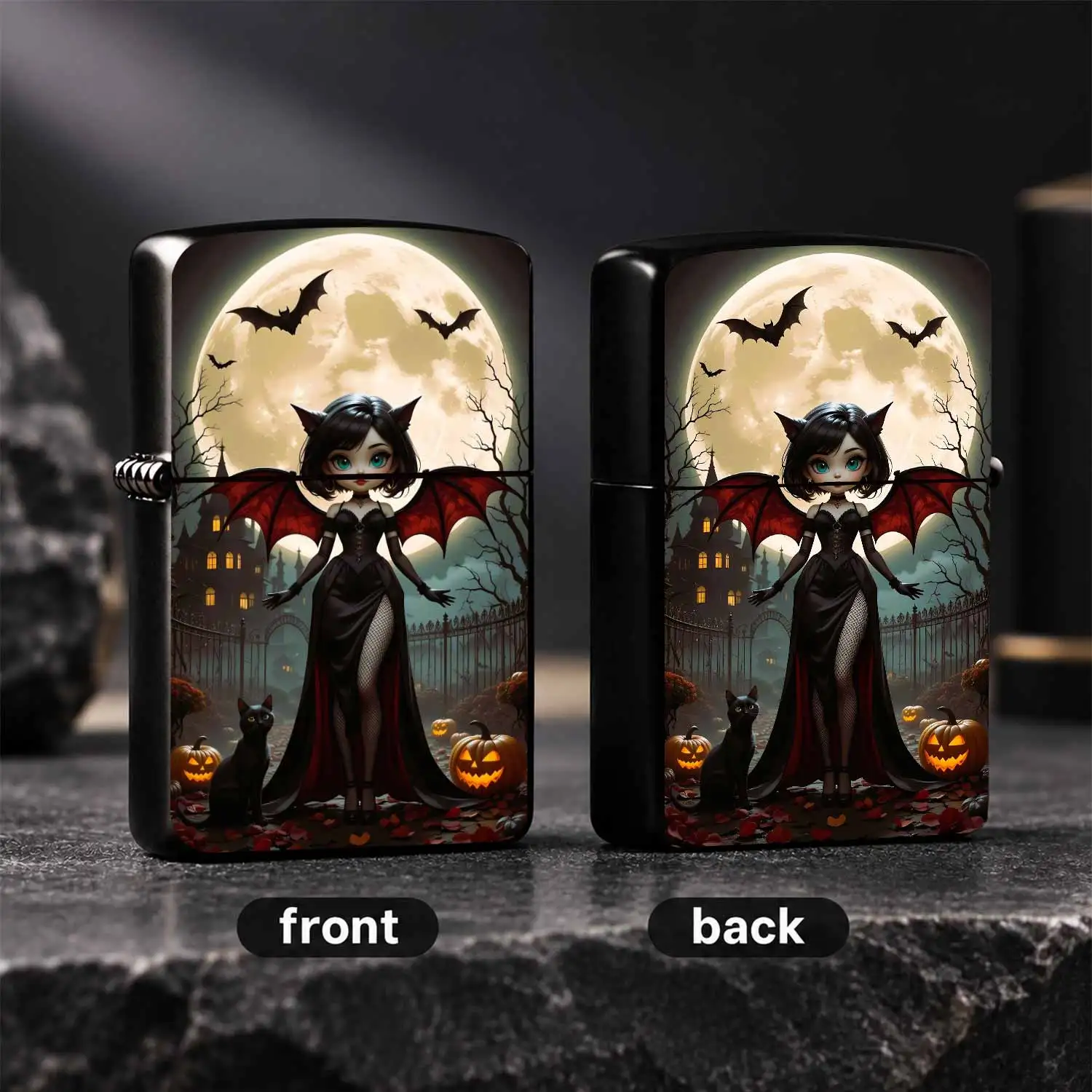 Halloween Full Moon Night Dark Bat Girl Decor Ornament, Spooky Vibe Festive Desktop Fun Accessory, Exquisite Trendy Portable Nice Item, Unique Creative Gift for Friends and Hobbyists for A Humorous And Interesting Lighter