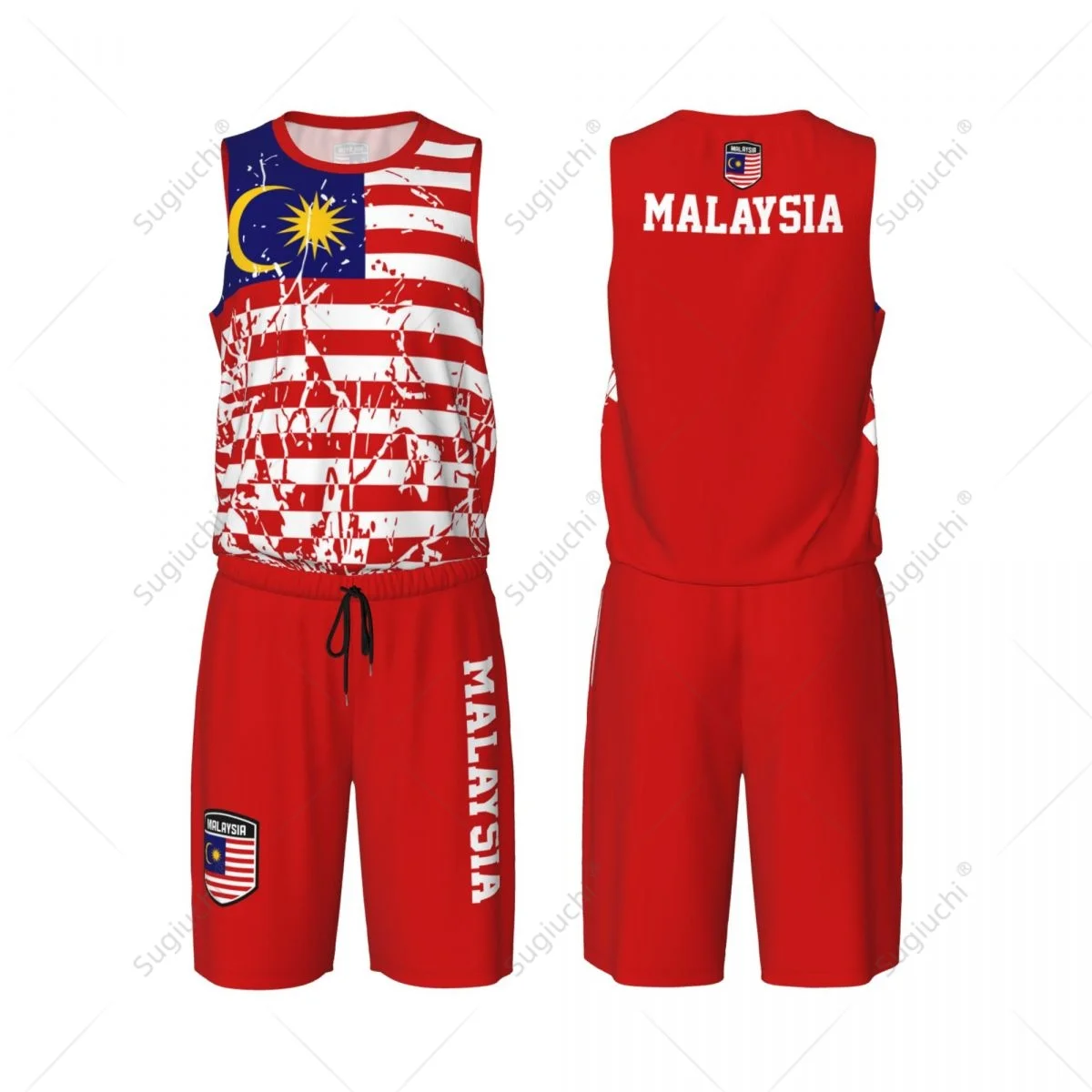 

Team-up Malaysia Flag Grain Men Basketball Jersey Set Shirt & Pants Sleeveless Custom Name Nunber Exclusive