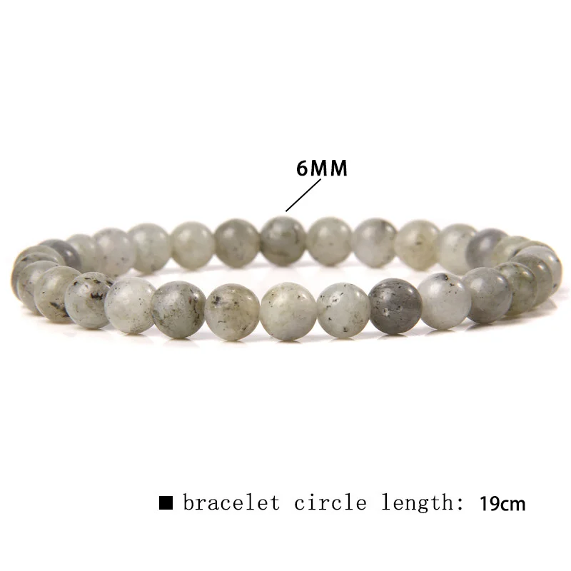 Fashion 6mm Natural Stone Obsidion Bracelet Round Shiny Labradorite Opal Quartz Crystal Beads Bracelets for Women Men Jewelry