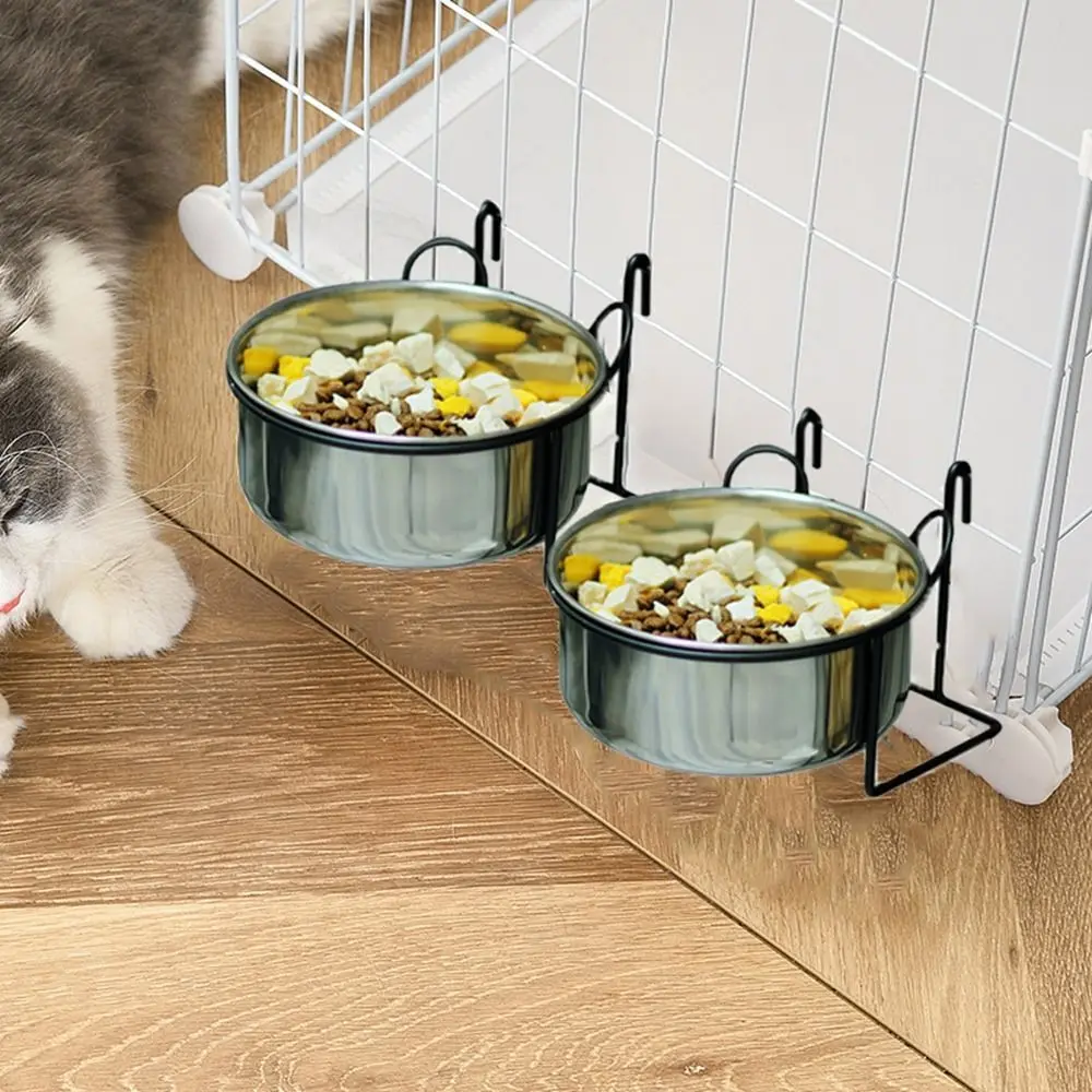 

Stainless Steel Pet Food Bowl Large Capacity Anti Tipping Cage Hanging Dog Basin Detachable Fixed Dog Cats Hanging Bowl Travel
