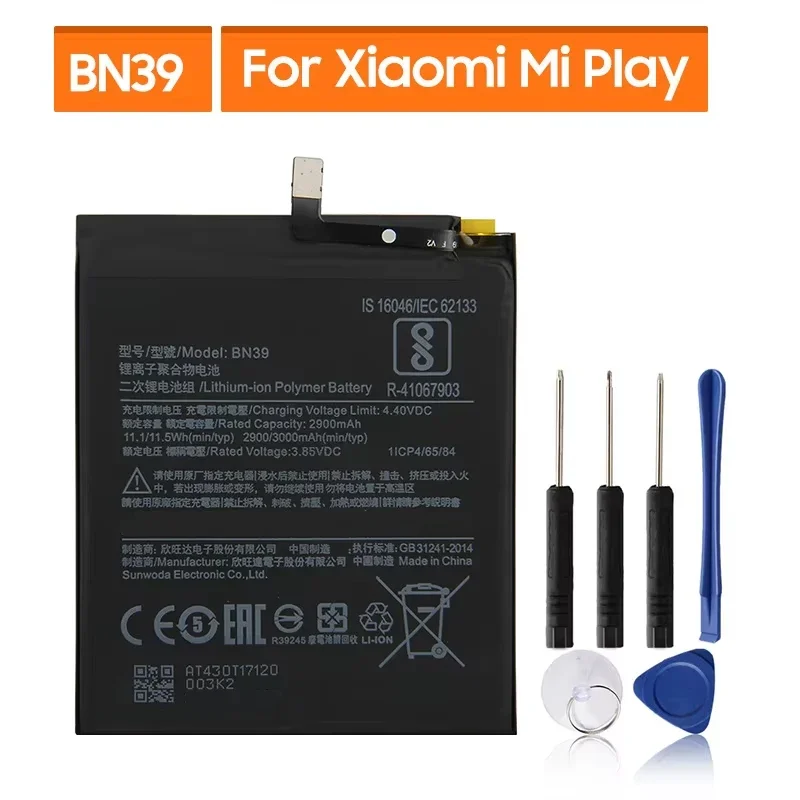 

2024 Замена аккумулятора телефона для Xiaomi Mi Play BN39, литий-ионные аккумуляторы, 3000 мАч, высокое качество