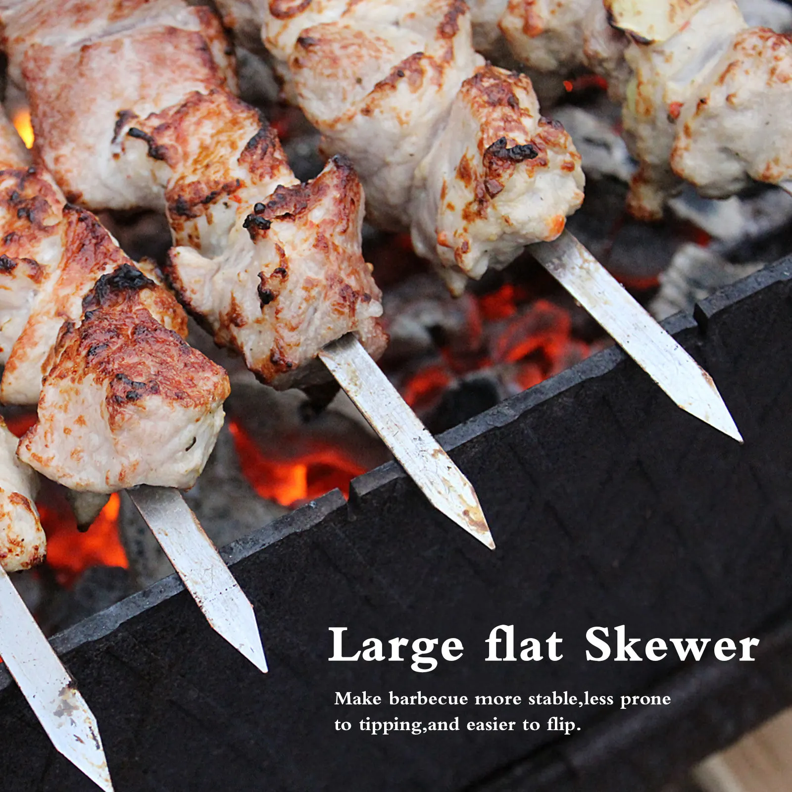 

8Pcs Stainless Steel Bbq Skewers with Ergonomic Wooden Handles Premium Heavy-Duty Barbecue Roasting Skewer for Outdoor Grilling