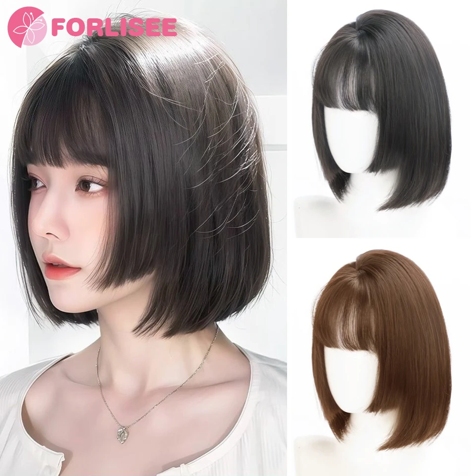 

12inch Short Straight Bob Wigs for Women Synthetic Natural Hair Wig with Princess Cut Bangs Heat Resistant Cosplay Daily Use Hai
