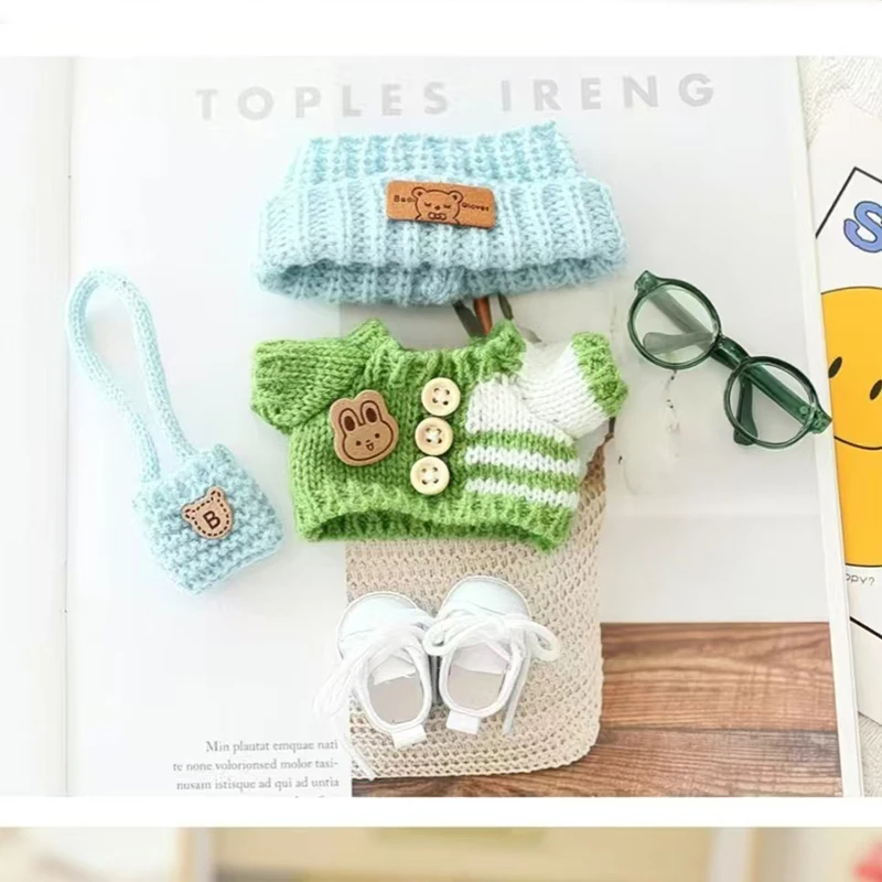 

For v1v2 Labubu Clothes outfit 17cm doll Sitting Party Bear Label Scarf Hat Bag Dolls Accessories Cute Decoration