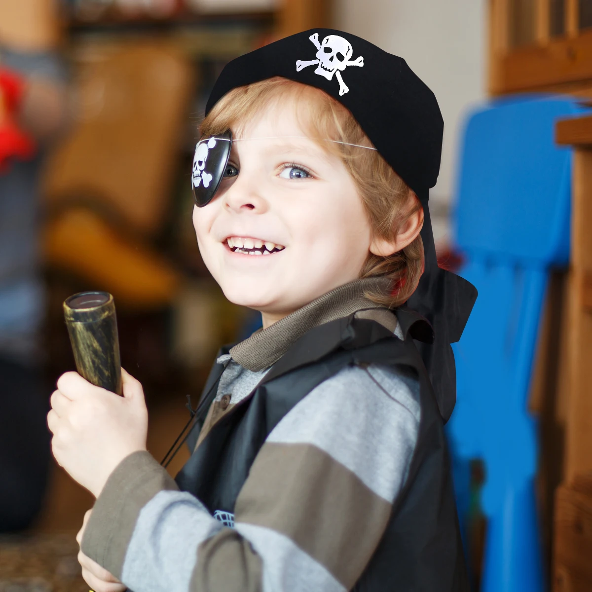 1/2set Pirate Skull Hat And Eye Patches Halloween Captain Cap Headband Cosplay Costume Accessories Prop Kid Birthday Party Decor