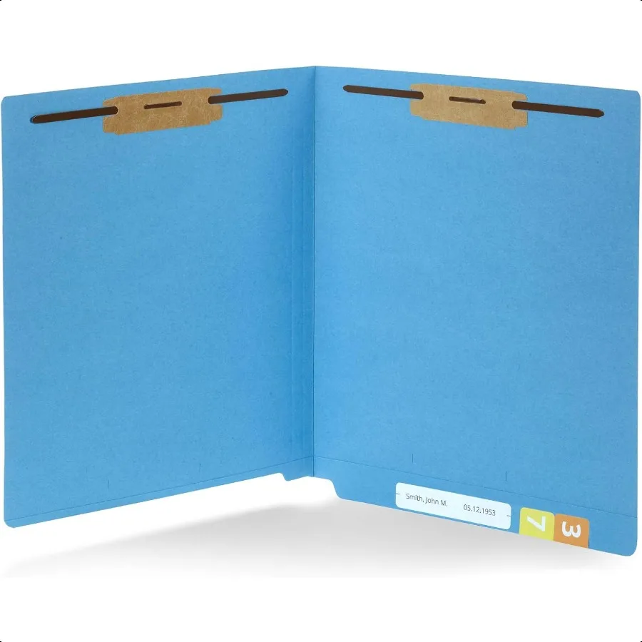 

50 Blue End Tab Fastener File Folders Reinforced Straight Cut Tab Durable 2 Prongs Designed to Organize Standard Medical Files