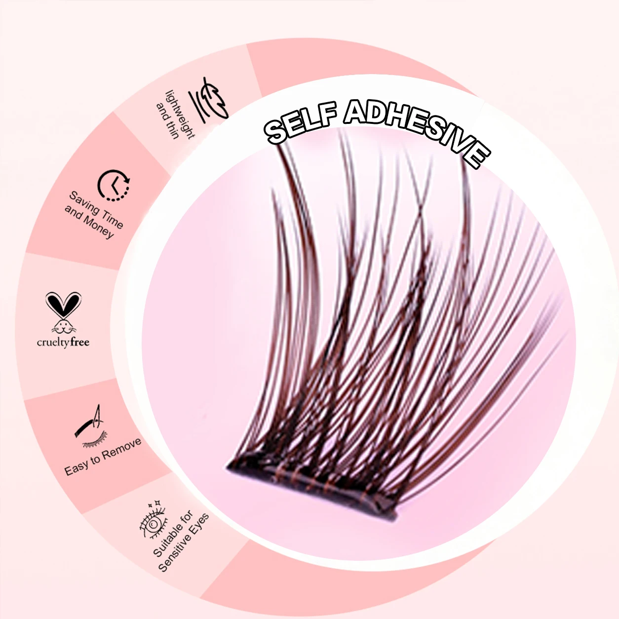 Cluster Lashes Light Weight Self Adhesive Eyelashes Pre Glued Press on Lashes Waterproof Handmade