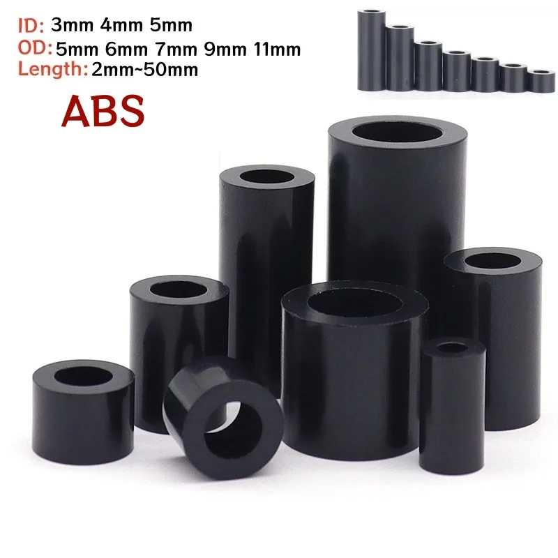 M3 M4 M5 Black ABS Non-Threaded Hollowed Nylon Spacer Round Standoff Washer PCB Support Spacers OD 5/6/7/9/11mm Length 2~50mm