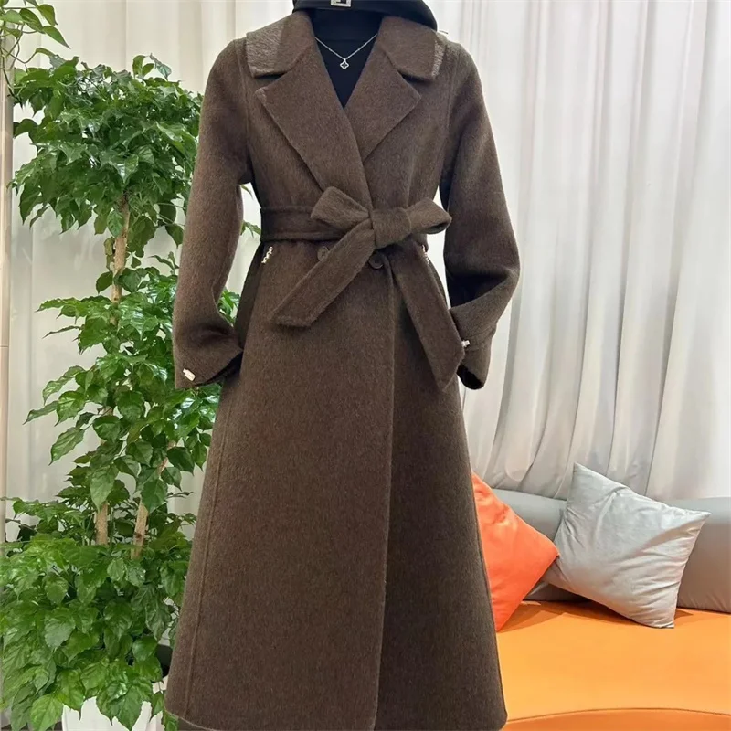 

Wool Coat Women's Wear 2026 Autumn Winter Fashion Temperament Double sided Cashmere Coats with Belt Elegant Long Overcoat