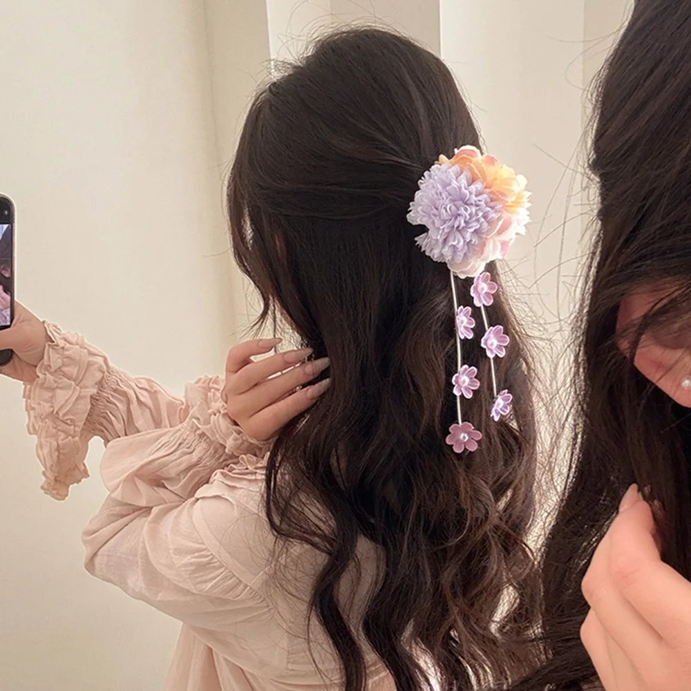 

Sweet Flower Butterfly Side Clip Fringe Ancient Style Hydrangea Hair Clip Hanfu Headwear Chinese Style Barrettes Spring Summer