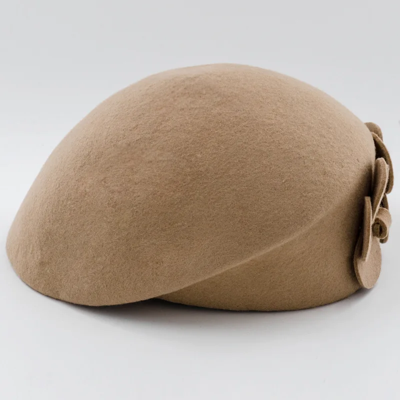 Vintage Fashion Floral Decor Delicate Wool Hat for Women Autumn Winter Wool Felt Bucket Hat Performance Flight Attendant Hat
