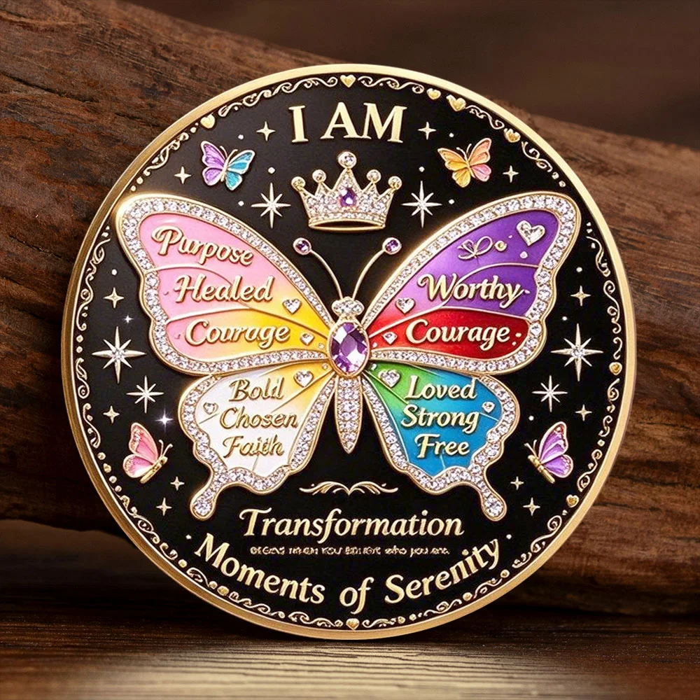 Butterfly Transformation Souvenir Coin I AM Believe in Yourself Inspirational Positive Gold Plated Collection Coin Lucky Gift
