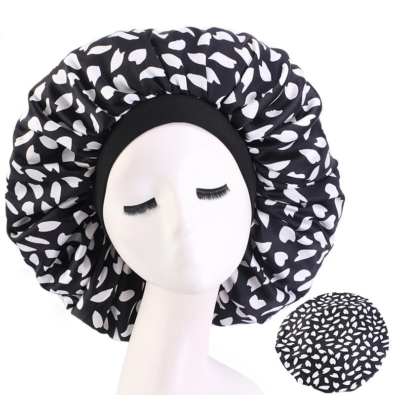 Extra Large Solid Color African Print Satin Sleep Bonnet Women Night Sleeping Cap Hair Care Turban Chemo Headwear