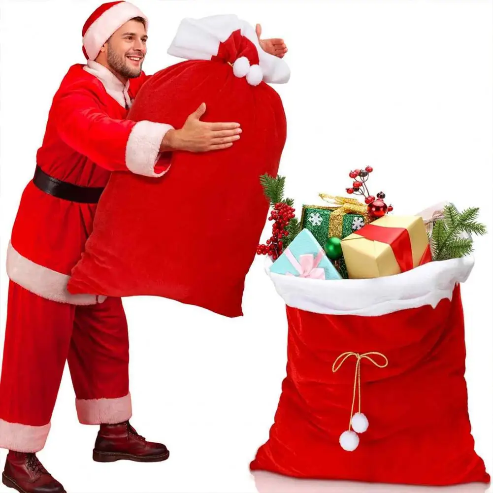 Christmas Velvet Santa Gift Bags, Large Present Sack with Drawstring Closure,Santa Claus Gift Bag for Holiday Party Decor