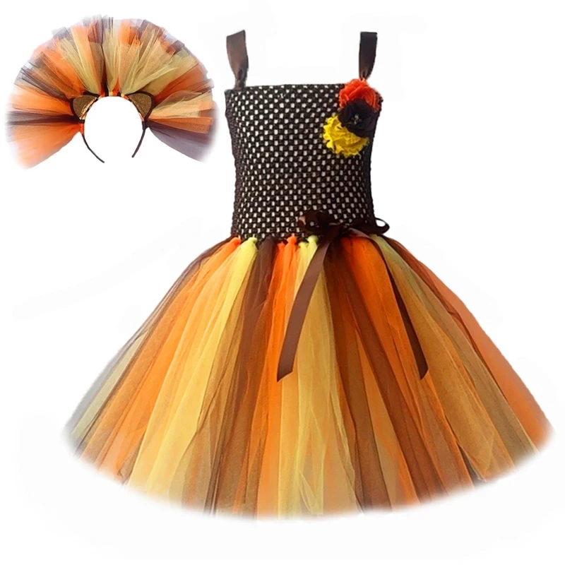 Safari Lion Tutu Dress for Girls Christmas Halloween Costumes for Kids Jungle Animal Cosplay Outfits for Carnival Birthday Party