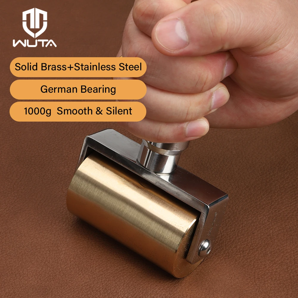 

WUTA Design 1000g Smooth & Silent Solid Brass+Stainless Steel Leather Craft Roller Edge Creaser Glue Laminating DIY Tools 65mm