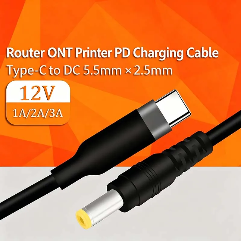 2PCS Type-C Male to DC 5.5 x 2.5 mm ONT, Printer, Router PD Spoofing Cable, Fast Charging 12V Charging Cable