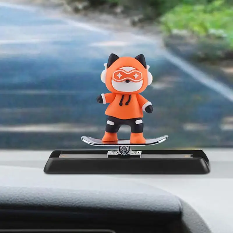 Cat Dashboard Decorations Cartoon Cat Skateboard Ornaments Colorful Metal Car Decor Cute Auto Ornament for Travel Daily Life