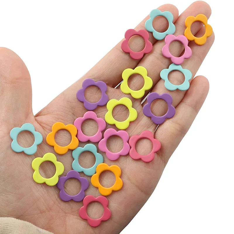 30PCS 17mm Flower Knitting Stoppers Needles Stoppers Stitch Rings with erHook Marks Colorful Stitch Rings for Knitting