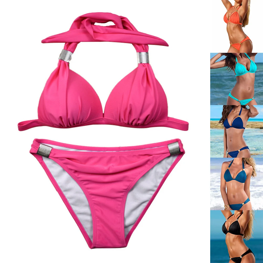 ملابس داخلية مثيرة ملفوفة صلبة للسيدات مجموعة بيكيني ملابس سباحة نسائية سريعة الجفاف سراويل داخلية مثيرة