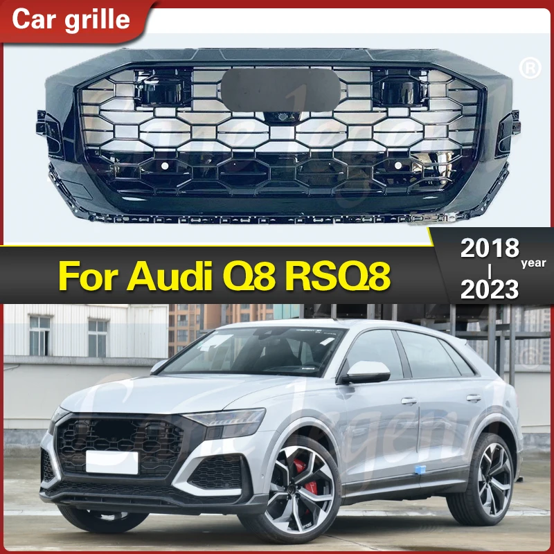 

Высококачественный черный гоночный гриль, передняя решетка для Audi Q8 2018-2023, верхний бампер, фоторешетка, модификация корпуса для RSQ8