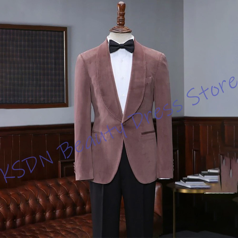 

Luxury Dusty Rose Velvet Men's Suit Shawl Lapel Tuxedo Jacket+Pants Set Single-Breasted Formal Blazer for Wedding&Dinner Parties