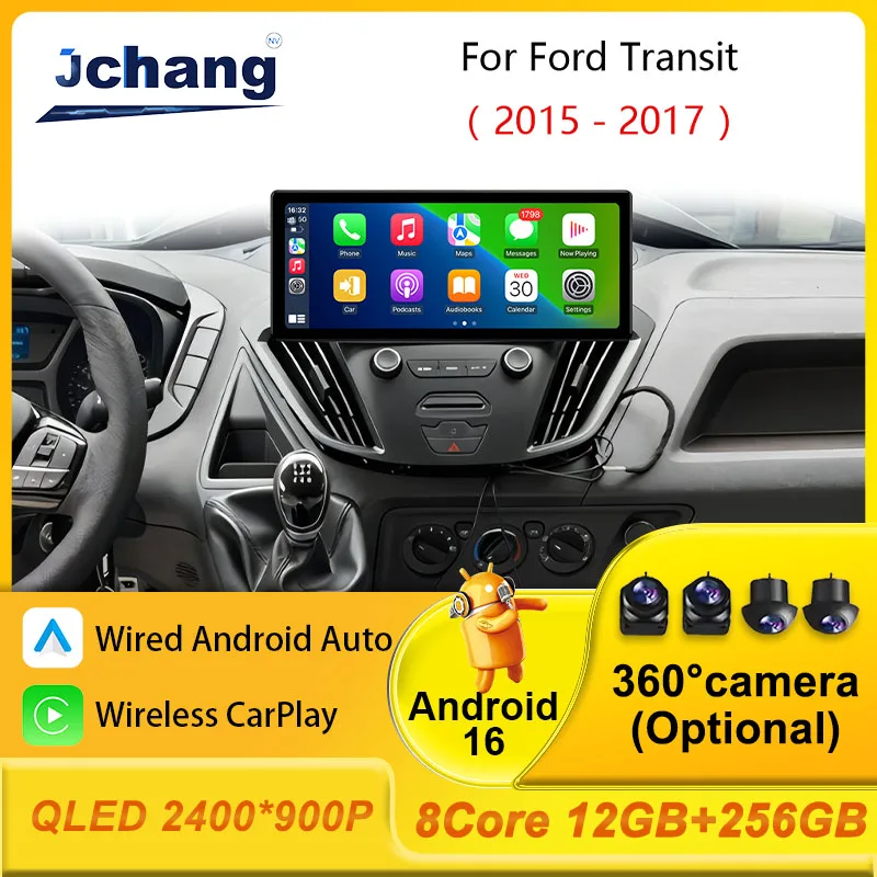 Car Radio Android 16 for Ford Transit 2015 - 2017 GPS Multimedia Auto Navigation BT cooling fan stereo 4G WIFI Split Screen QLED