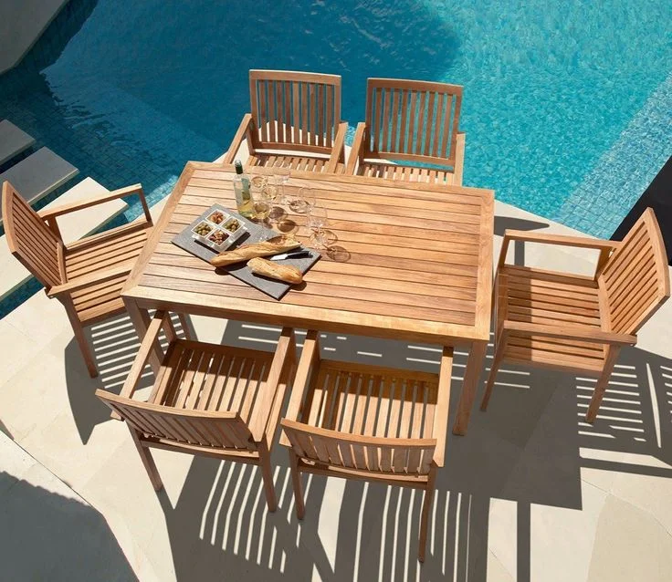 patio hotel home furniture wooden High quality 2025 waterproof 6 seater chair dining table garden outdoor dining table