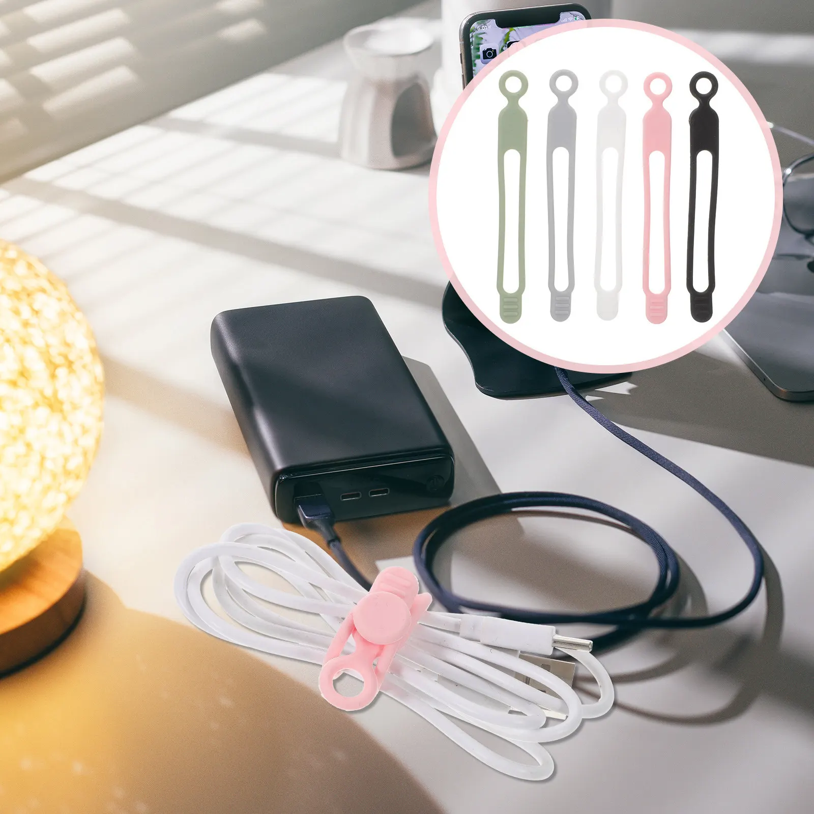 20Pcs Premium Silicone Cable Organizer Adjustable Wire Holder Compact Pocket-Sized Data Line Winder for Home Office Cable