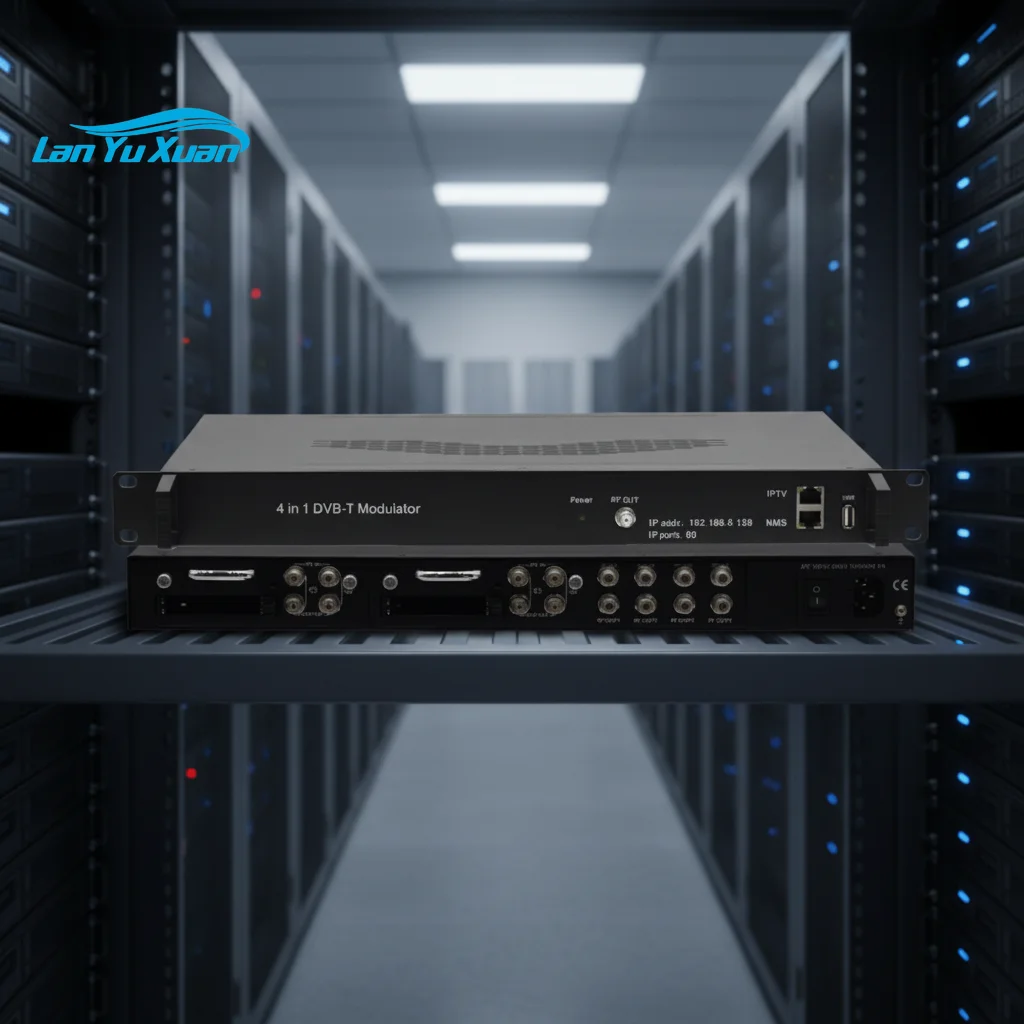 3 modules 128 IP and DVB-S2 DVB-T2 rf inputs to DVB-C modulator with Scrambling