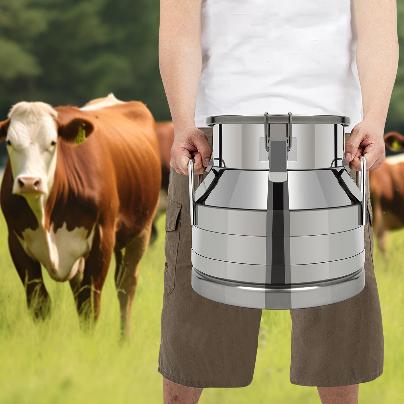 Pojemnik na mleko ze stali nierdzewnej 12L, beczka do przechowywania żywności, szczelny zbiornik o dużej pojemności, metalowe wiadro o wysokiej nośności.