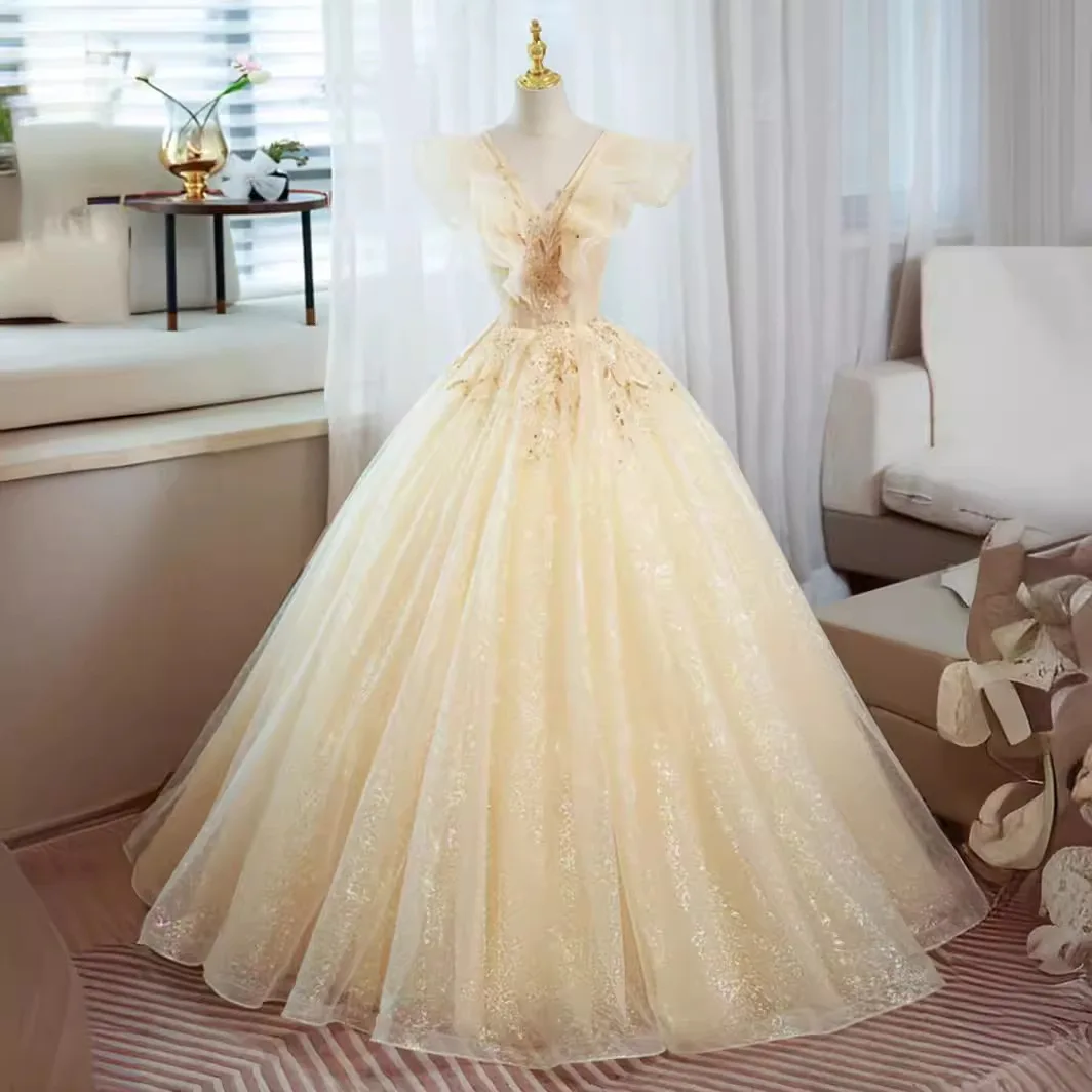 

Luxury Beading V-Neck Quinceanera Dresses Ball Gown Sequines Vestidos 15 Anos Lace Up Back Party vestido de 15 quinceañeras