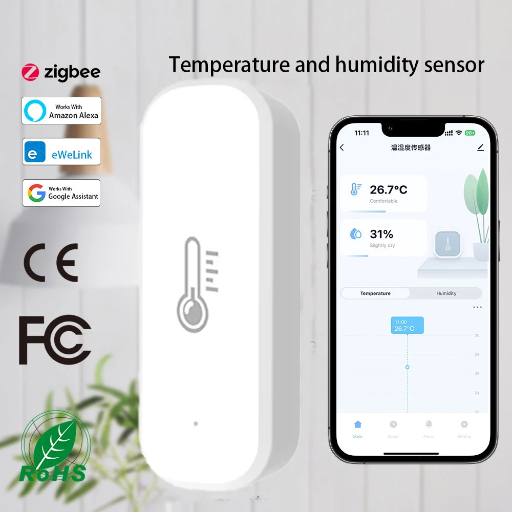 Ewelink Zigbee 3.0 Wireless Temperature Humidity Sensor Real-Time Home App Monitoring Voice Control Via Alexa Google Assistant