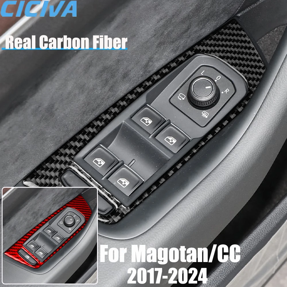Real Carbon Fiber Car Accessories Driver Window Lift Cover Soft Sticker For Volkswagen Magotan/CC 2017 2018 19 20 21 22 23 24