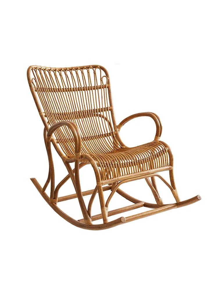 For True rattan rocking chair full rattan chair recliner for the elderly lunch break chair rattan  furniture happy