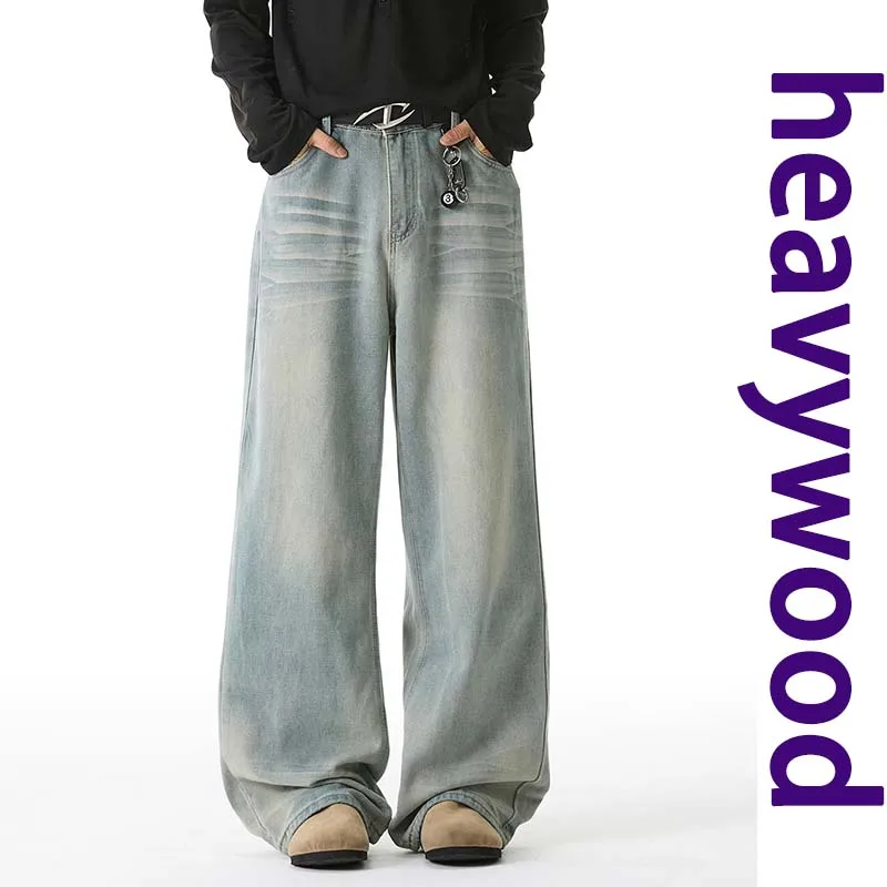 

2026 Autumn/Spring Men's Washed Blue and White Gradient Vintage Jeans Men's Loose Casual Straight Pants Denim Trousers