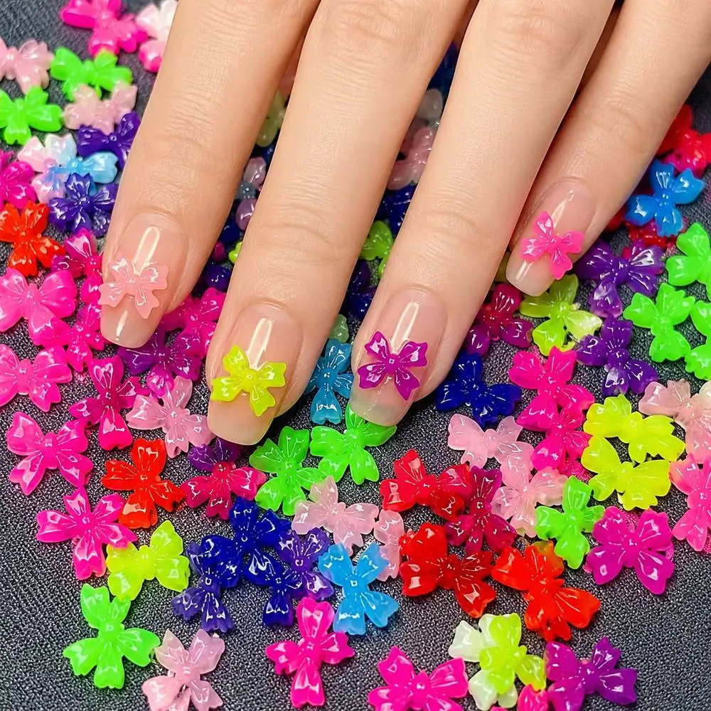 50Pcs Gorgeous Elegant Bows Nail Charms Mixed Colorful Macaron Bows Nail Decor Sweet Cute Fashion Bows Nail Supplies