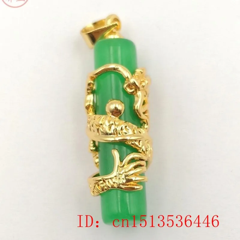 Natural Green Hetian Jade Dragon Pillar Pendant 925 Silver Necklace Chinese Jadeite Amulet Fashion Charm Jewelry Gifts Women Her