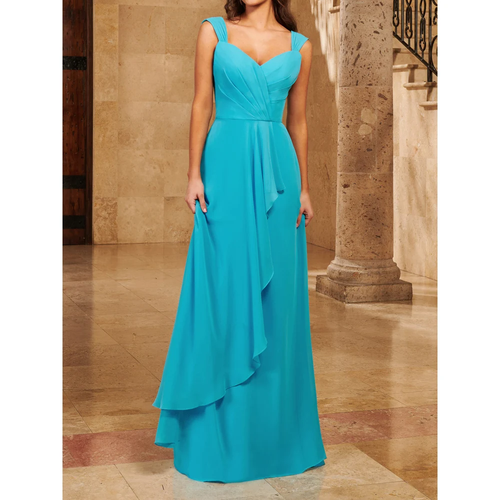 

Turquoise Bridesmaid Dress Draped Pleats Chiffon Sweetheart Sleeveless Zipper Back Floor Length