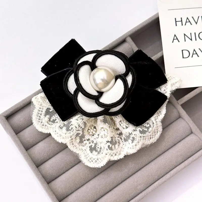 أنيقة الفرنسية الرجعية الدانتيل اللؤلؤ القوس زهرة الكاميليا دبوس الشعر عقال إكسسوارات الشعر للفتيات النساء