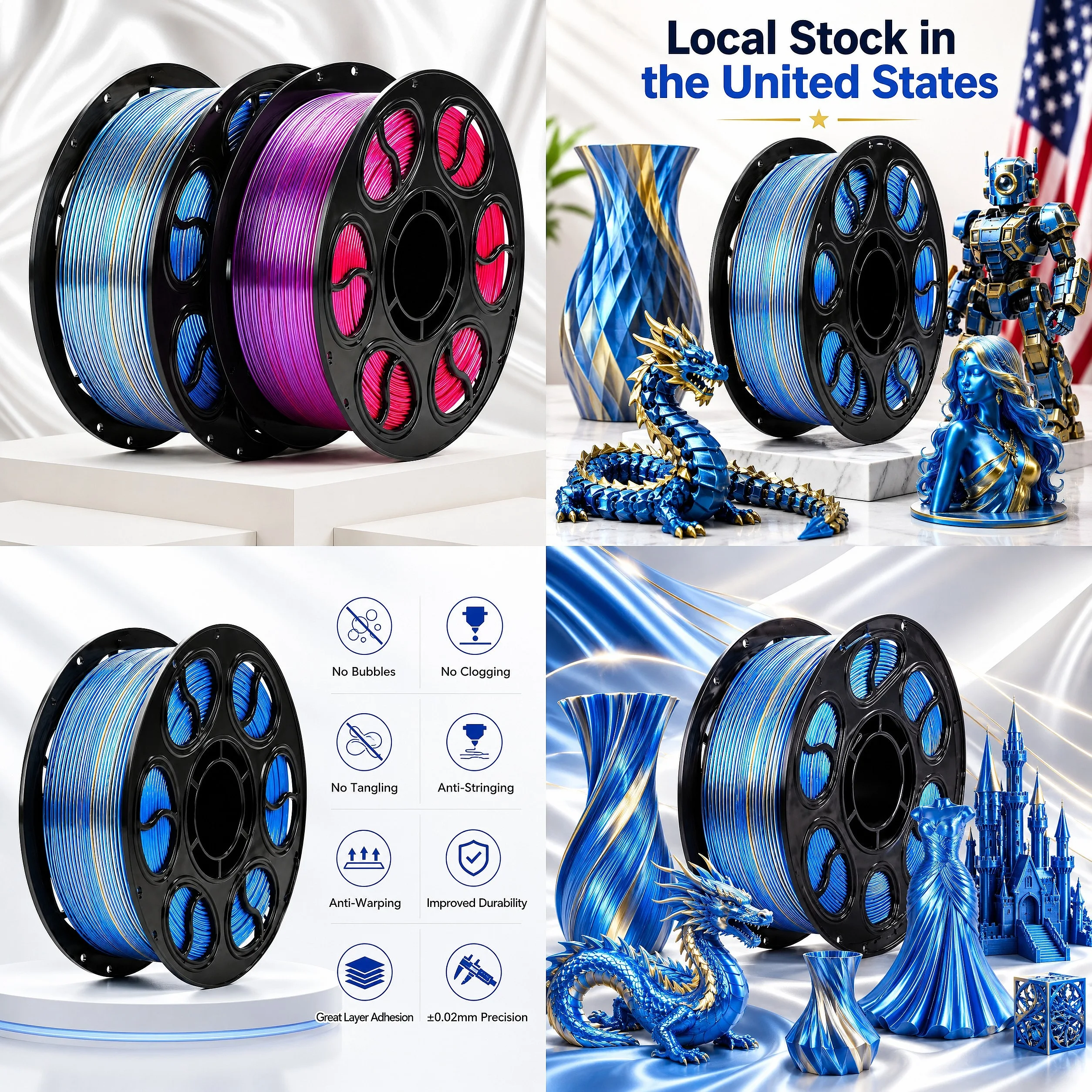 Two-color Gradient PLA Silk 3D Printing Consumables 2KG/1.75mm Large Weight Tray High Precision Compatible Printing
