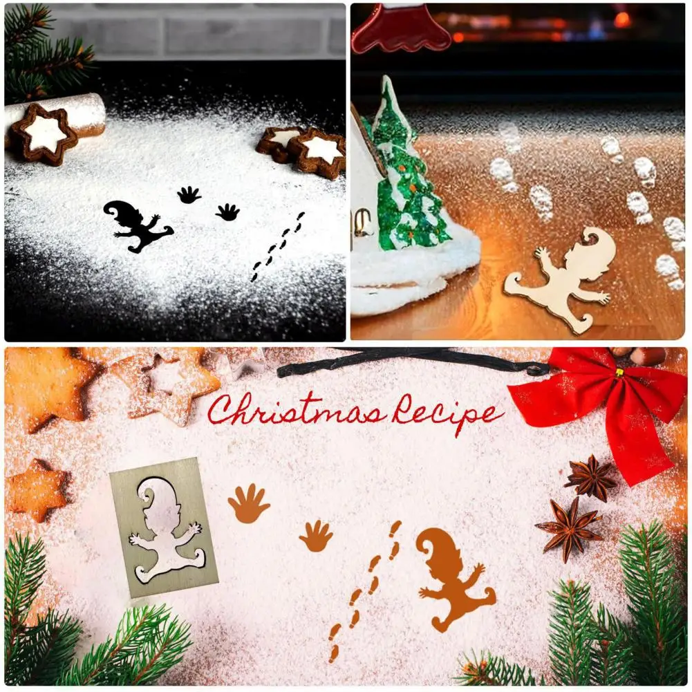 1Pc /1 Set Christmas Decor Stencils Wood Gnome Footprint Template Reusable DIY Snow Painting Gnome Stencils for Floors Windows