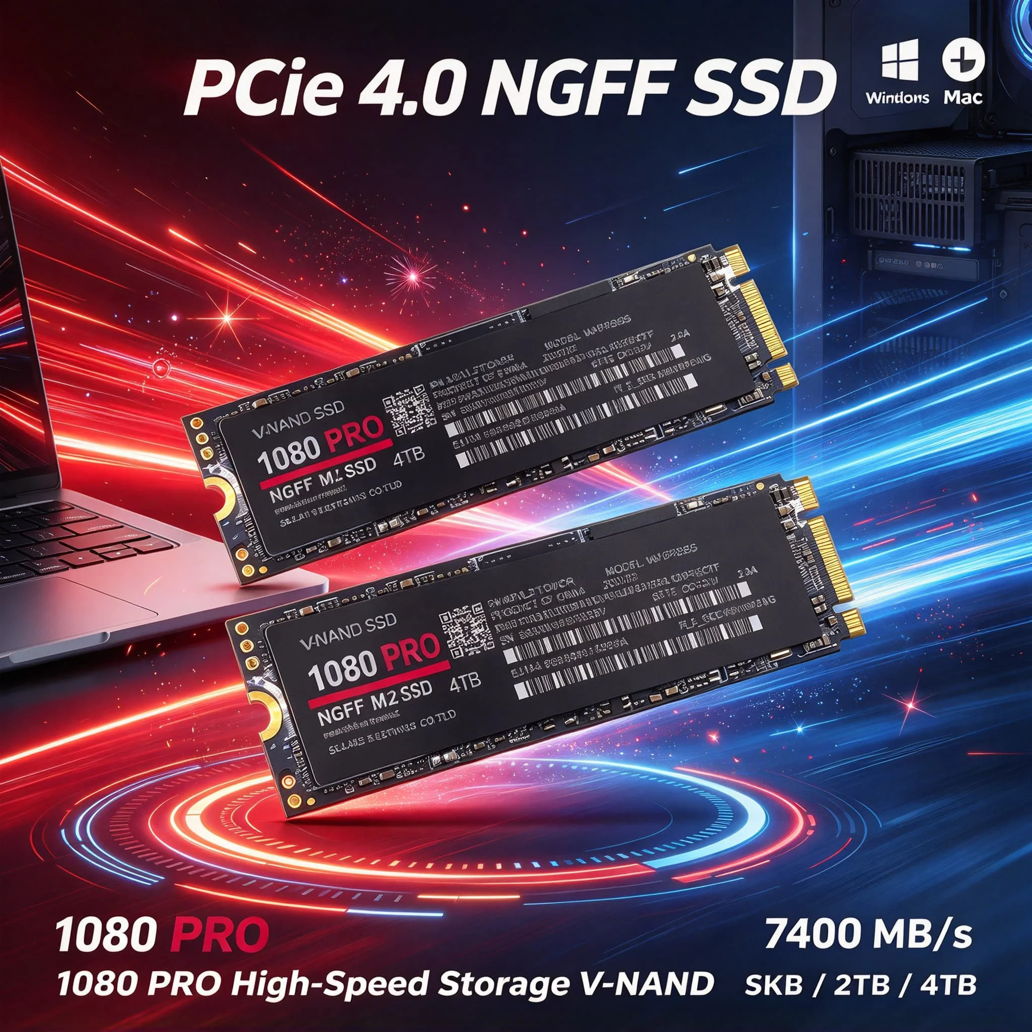 SSD Disco de almacenamiento de gran capacidad, SSD NGFF M.2 2280 PCIe 4.0 1080PRO original, con carga rápida para PC de juegos y