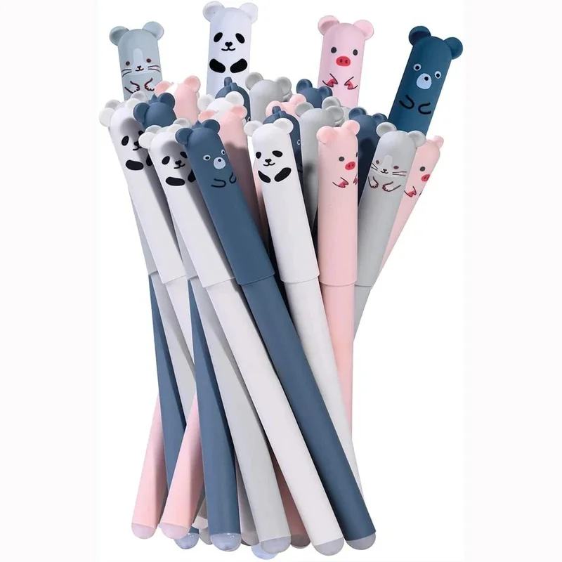 4/8/12/16/20/24Pcs Set Kawaii Pig Bear Cat Mouse Erasable Gel Pen School Office Supplies Stationery Gift 0.35mm