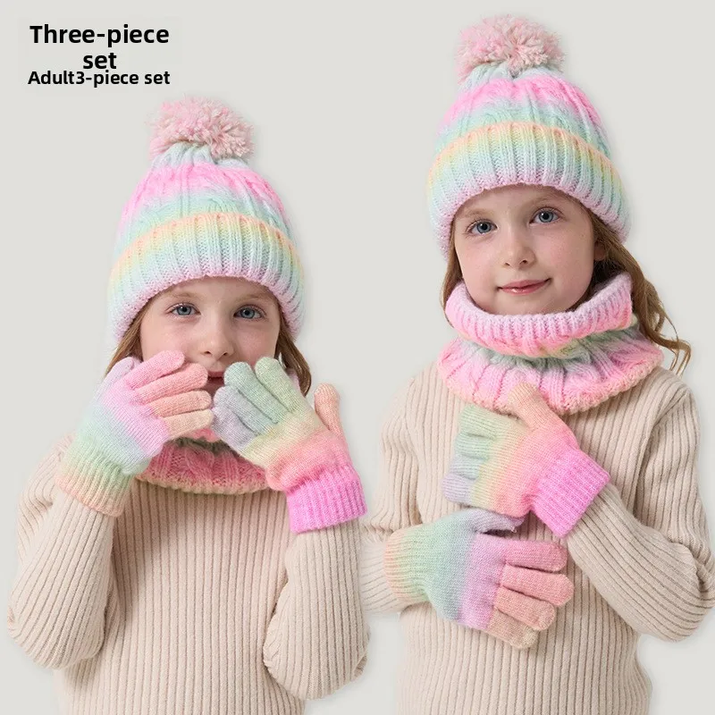 ¡Nuevo conjunto de 3 piezas para niños de estilo europeo y americano, forro polar cálido para otoño/invierno, lindo pompón, resistente al viento, esencial para salidas!